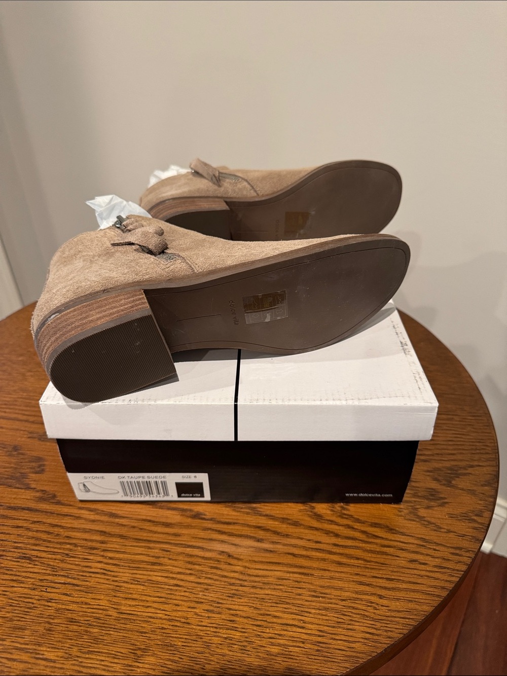 Dolce Vita Taupe Suede Ankle Booties with Side Zip - Picture 4 of 5